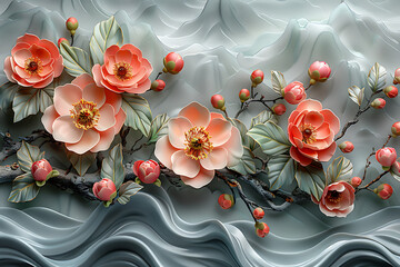 Art oil painting. Picture 3d Background, texture. Flowers on canvas.