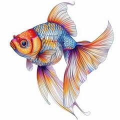 Fototapeta premium A vibrant goldfish with colorful fins, showcasing detailed scales and graceful movements, perfect for aquatic-themed designs.
