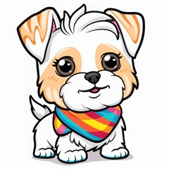 Obraz premium Cute cartoon dog with a colorful scarf, perfect for pet illustrations and children's art. Adorable and playful design.