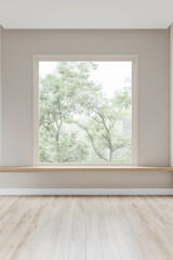 Elegant interiors composition with minimal furniture and natural window lighting. Interiors design luxury image.