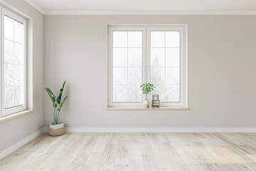 Fototapeta premium Elegant interiors composition with minimal furniture and natural window lighting. Interiors design luxury image.