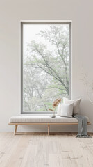 Fototapeta premium Elegant interiors composition with minimal furniture and natural window lighting. Interiors design luxury image.