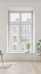 Fototapeta premium Elegant interiors composition with minimal furniture and natural window lighting. Interiors design luxury image.