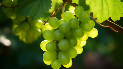 A bunch of crisp, green grapes on a vine.