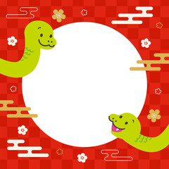 2025年　巳年　年賀素材　へび　和　正方形　バナー