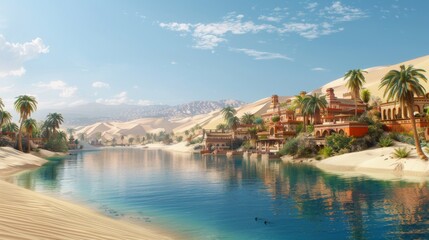 Obraz premium Huacachina Oasis (Peru): This desert oasis features a lagoon surrounded by towering sand dunes, creating a striking and unique landscape