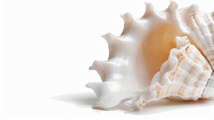Obraz premium A highly detailed seashell with intricate ridges, isolated on a white background with ample copy text space, perfect for commercial use