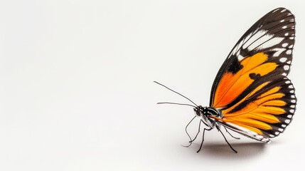 Obraz premium Bright butterfly resting with closed wings, high-resolution details, isolated on plain background, room for text