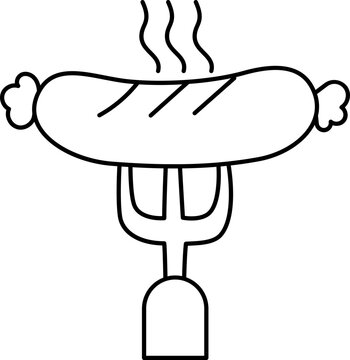 sausage on fork, steaming, simple outline clip art preview