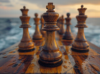 Fototapeta premium Business Chess Game with King in Focus