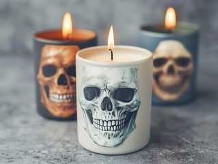 Halloweenthemed candle labels with eerie artwork and mystical vibes, Halloween candles, atmospheric design