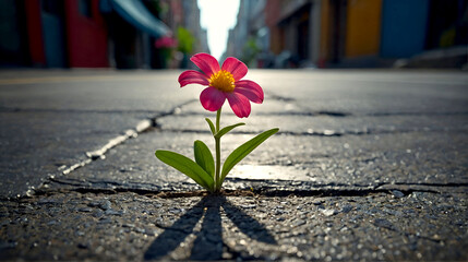 small flower grow on cracked street