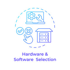 Hardware and software selection blue gradient concept icon. Telecommunication system installation. Network. Round shape line illustration. Abstract idea. Graphic design. Easy to use in brochure