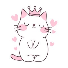 Cute Love Pet Cat Cartoon Character Sleeping Wearing Crown Vector Illustration