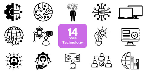 Set of artificial intelligence line icons. Technology, AI, digital, brain, chip. Artificial intelligence set of web icons in line style. AI technology icons for web and mobile apps. Machine learning, 
