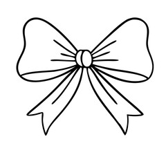 Cute bow drawn by hand in doodle style. Vector design element for birthday, wedding, Christmas. Design element black and white contour line easy drawing