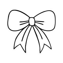 Cute bow drawn by hand in doodle style. Vector design element for birthday, wedding, Christmas. Illustration of wedding celebration decoration symbol.