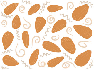 Almond doodle wallpaper background. cute hand-drawing almond.