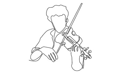 continuous line art of male violinist performing to play violin © barnawi