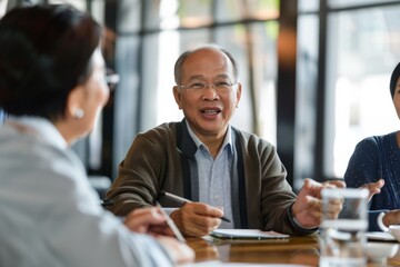 Portrait of an Asian philanthropist meeting with beneficiaries of a grant, Generative AI