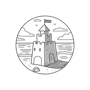recommend clip art: doodle of a sandcastle by the shore