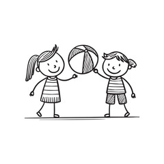 Simple drawing of children playing with beach balls