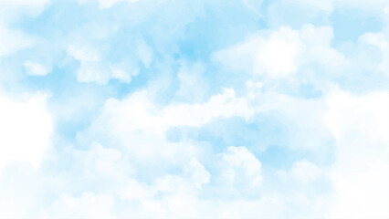 Watercolor sky texture with white clouds and blue sky vector.  Beautiful air sunlight with cloud scape colorful.