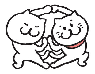 目が細いかわいい白猫のキャラの二匹