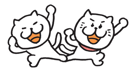 目が細いかわいい白猫のキャラの二匹