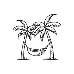 Simple drawing of a 2 palm tree beside a hammock