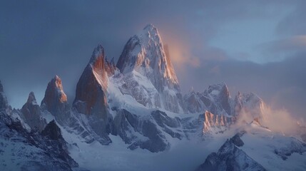 Obraz premium Fitz Roy Mountain (Argentina): This iconic peak in Patagonia is known for its dramatic, jagged silhouette and is a favorite among hikers and climbers