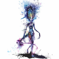 Watercolor clipart realistic evil scary terrifying alien creature