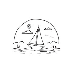 Simple drawing of a sailboat on the horizon