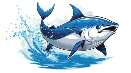 Obraz premium illustration mascot Tuna fish jumping with splashing water