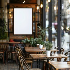 Blank shop frame signage, Blank restaurant shop sign or menu board with blank front realistic on a mockup template - ai