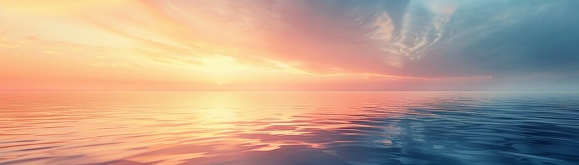 Obraz premium Breathtaking sunset over a tranquil ocean, sky painted with vivid hues of orange, pink, and blue, creating a serene and peaceful atmosphere.