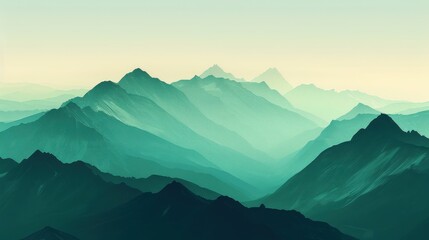 Naklejka premium A jade colored mountain range at dawn, capturing the majesty and ease of nature, with the soft light enhancing the jade tones of the peaks