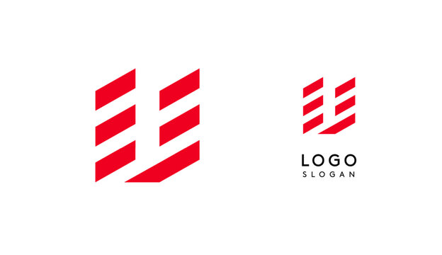 Abstract red geometric letter U with parallel lines. Stripes modern logotype concept, futuristic design for an innovative company, minimalist sporty and technological power style. Vector illustration