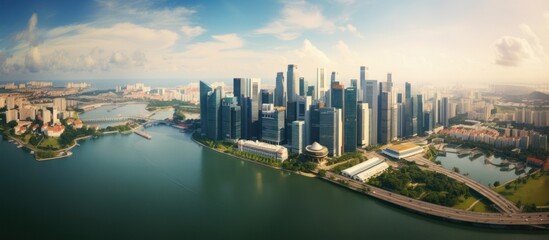 Naklejka premium Singapore Skyline with a River and Bridge