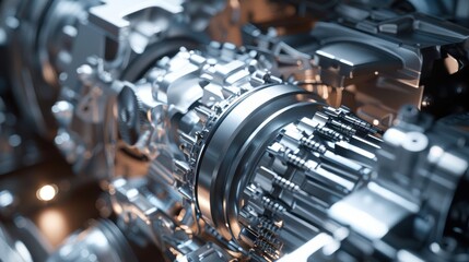 Fototapeta premium Clear and detailed close-up of car engine and transmission system, highlighting mechanical intricacies