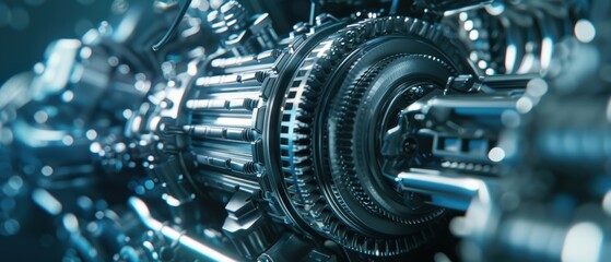 Fototapeta premium Precise close-up of car engine and transmission system, highlighting detailed mechanical components