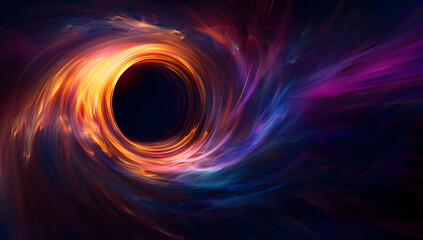 Colorful abstract depiction of a black hole, swirling vibrant energy and cosmic light creating a mesmerizing and dynamic visual effect.