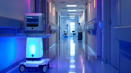 A sleek autonomous robot providing timely prescription delivery in a modern hospital setting emphasizing robotic assistance and healthcare innovation