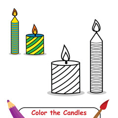 Color the Candles drawing illustration. coloring book for kids. Candles coloring page. vector illustration