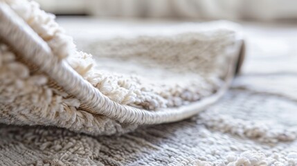 Neutral area rugs lay gracefully on a soft white backdrop, enhancing the room's inviting ambiance