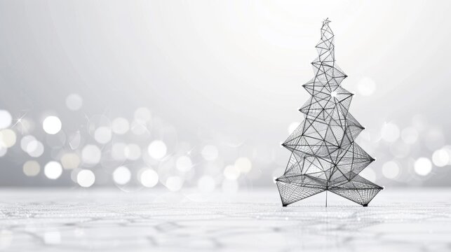 A sleek wireframe Christmas tree stands elegantly on a light surface, embodying a minimalist holiday aesthetic - Powered by Adobe