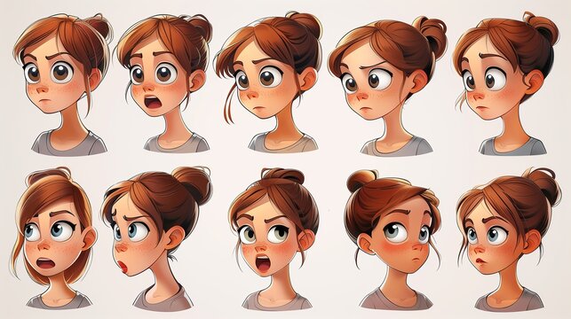 Cute Girl Emoji Sheet with Different Emotions and Dynamic Poses