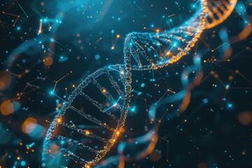 Abstract 3D Render of a DNA Strand with Glowing Particles