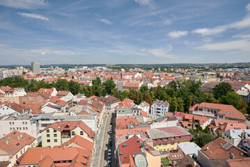 Fototapeta premium Aerial landscape view of Ceske Budejovice, city in South Bohemia region of Czech Republic