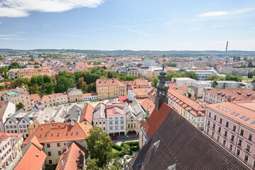 Obraz premium Aerial landscape view of Ceske Budejovice, city in South Bohemia region of Czech Republic